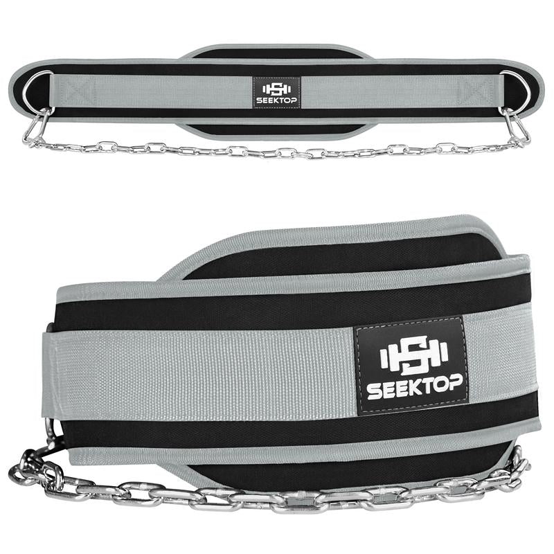 Seektop Dip Belt for Weightlifting - GYM Workout Pull Ups Belt with Chain, Neoprene Waist Dip Belt Crossfit for Weight Lifting, Squat, Training, Fitness, Weight Belt of Men & Women (Belt & Chain)
