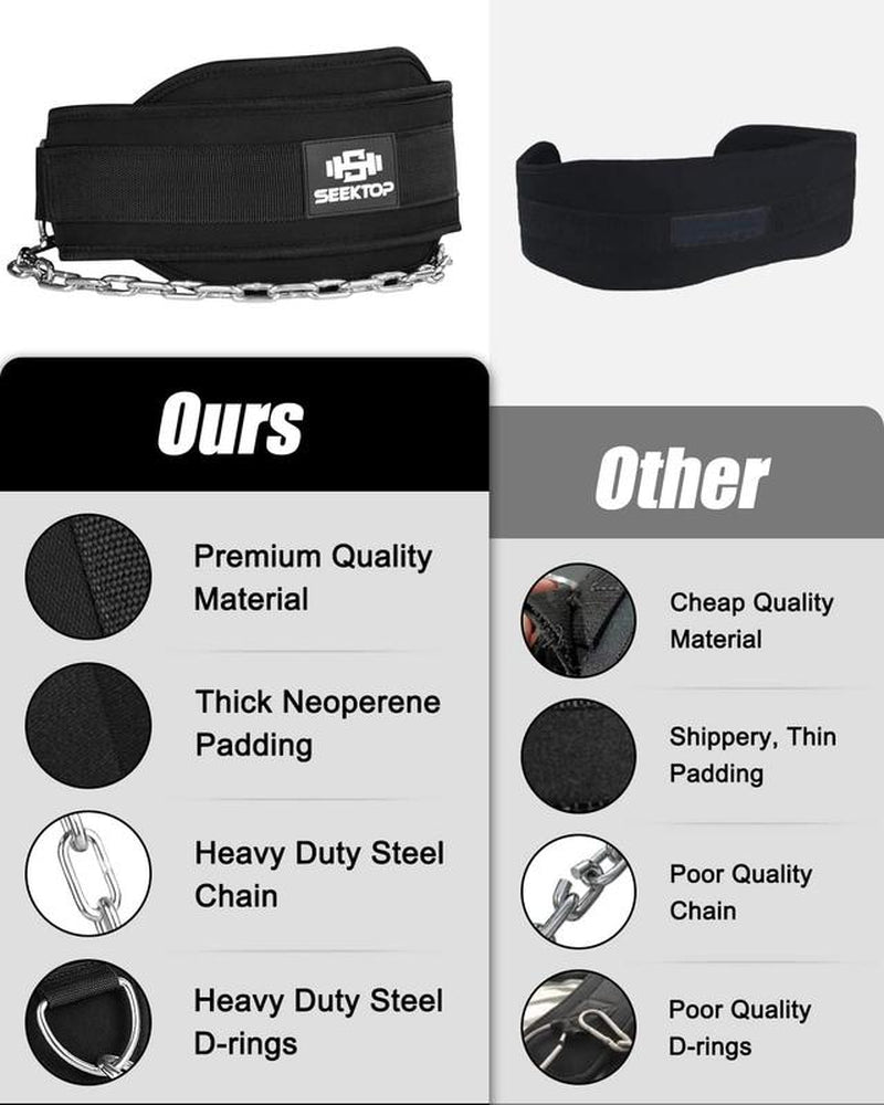 Seektop Dip Belt for Weightlifting - GYM Workout Pull Ups Belt with Chain, Neoprene Waist Dip Belt Crossfit for Weight Lifting, Squat, Training, Fitness, Weight Belt of Men & Women (Belt & Chain)
