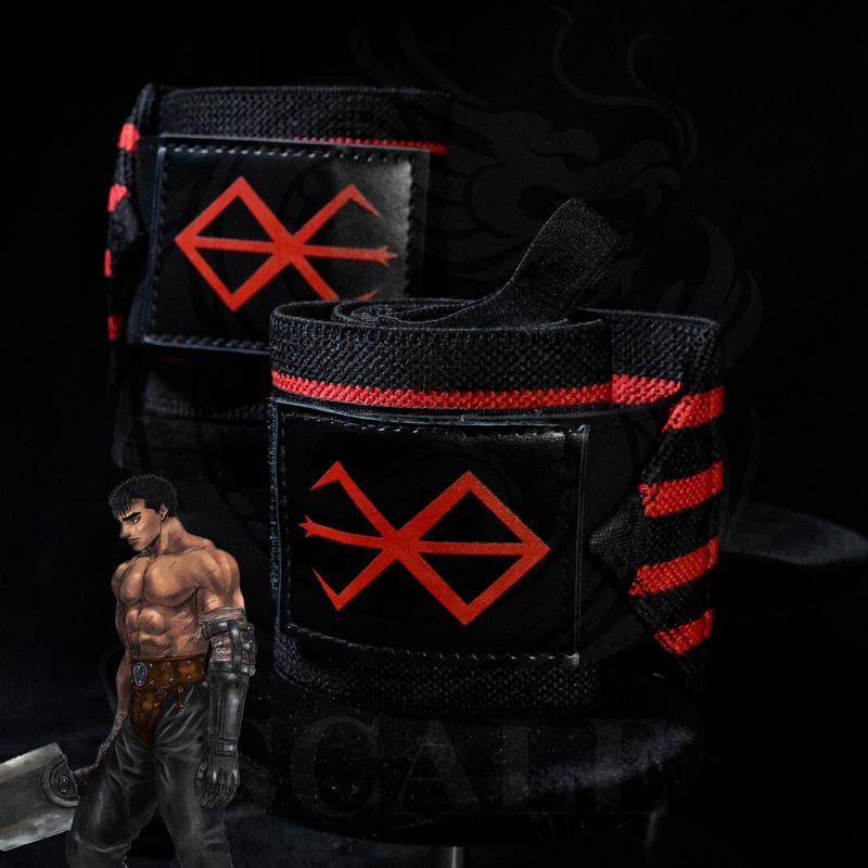 Berserk Anime Leather Wrist Wraps 19" Premium Quality for Powerlifting, Bodybuilding, Weightlifting, Wrist Support Bracelets & Lifting Accessories