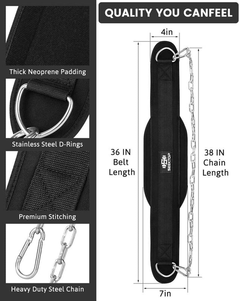 Seektop Dip Belt for Weightlifting - GYM Workout Pull Ups Belt with Chain, Neoprene Waist Dip Belt Crossfit for Weight Lifting, Squat, Training, Fitness, Weight Belt of Men & Women (Belt & Chain)