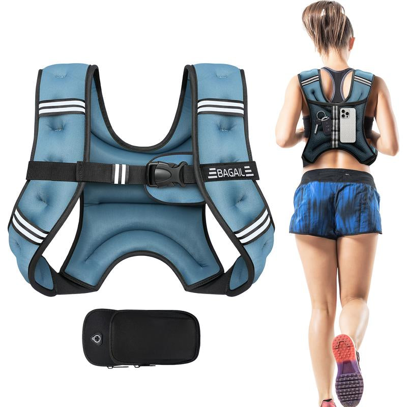 【Tiktokshopblackfriday】Bagail Weighted Vest, 5Lbs/8Lbs/10Lbs/12Lbs/15Lbs/20Lbs/25Lbs/30Lbs Weight Vest with Detachable Phone Pouch, Rucking Vest for Women, Men, Walking, Training, Running Glute Workout Equipment Sweat Fitness Belt