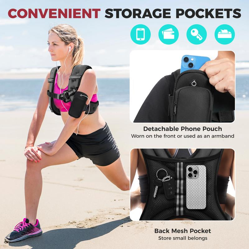 【Tiktokshopblackfriday】Bagail Weighted Vest, 5Lbs/8Lbs/10Lbs/12Lbs/15Lbs/20Lbs/25Lbs/30Lbs Weight Vest with Detachable Phone Pouch, Rucking Vest for Women, Men, Walking, Training, Running Glute Workout Equipment Sweat Fitness Belt
