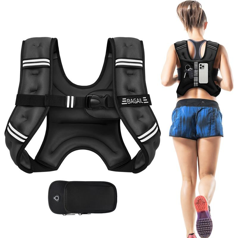 【Tiktokshopblackfriday】Bagail Weighted Vest, 5Lbs/8Lbs/10Lbs/12Lbs/15Lbs/20Lbs/25Lbs/30Lbs Weight Vest with Detachable Phone Pouch, Rucking Vest for Women, Men, Walking, Training, Running Glute Workout Equipment Sweat Fitness Belt
