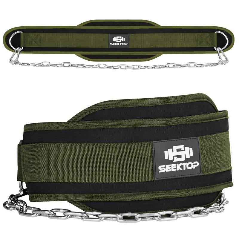 Seektop Dip Belt for Weightlifting - GYM Workout Pull Ups Belt with Chain, Neoprene Waist Dip Belt Crossfit for Weight Lifting, Squat, Training, Fitness, Weight Belt of Men & Women (Belt & Chain)
