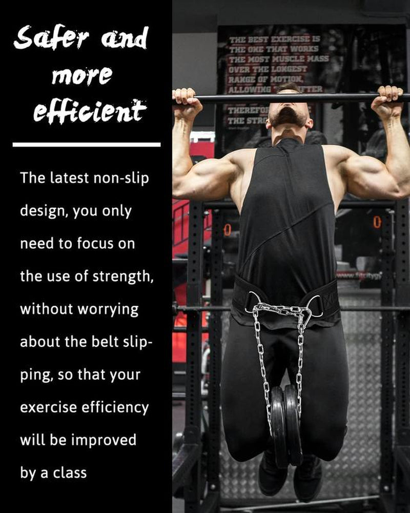 Seektop Dip Belt for Weightlifting - GYM Workout Pull Ups Belt with Chain, Neoprene Waist Dip Belt Crossfit for Weight Lifting, Squat, Training, Fitness, Weight Belt of Men & Women (Belt & Chain)