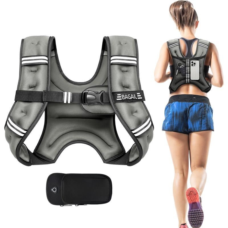 【Tiktokshopblackfriday】Bagail Weighted Vest, 5Lbs/8Lbs/10Lbs/12Lbs/15Lbs/20Lbs/25Lbs/30Lbs Weight Vest with Detachable Phone Pouch, Rucking Vest for Women, Men, Walking, Training, Running Glute Workout Equipment Sweat Fitness Belt