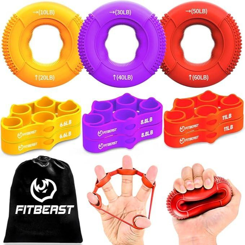 Fitbeast Grip Strength Trainer, Finger Exerciser, Forearm Strengthener 9-Piece Kit, Hand Grip Strengthener Targeted Strength